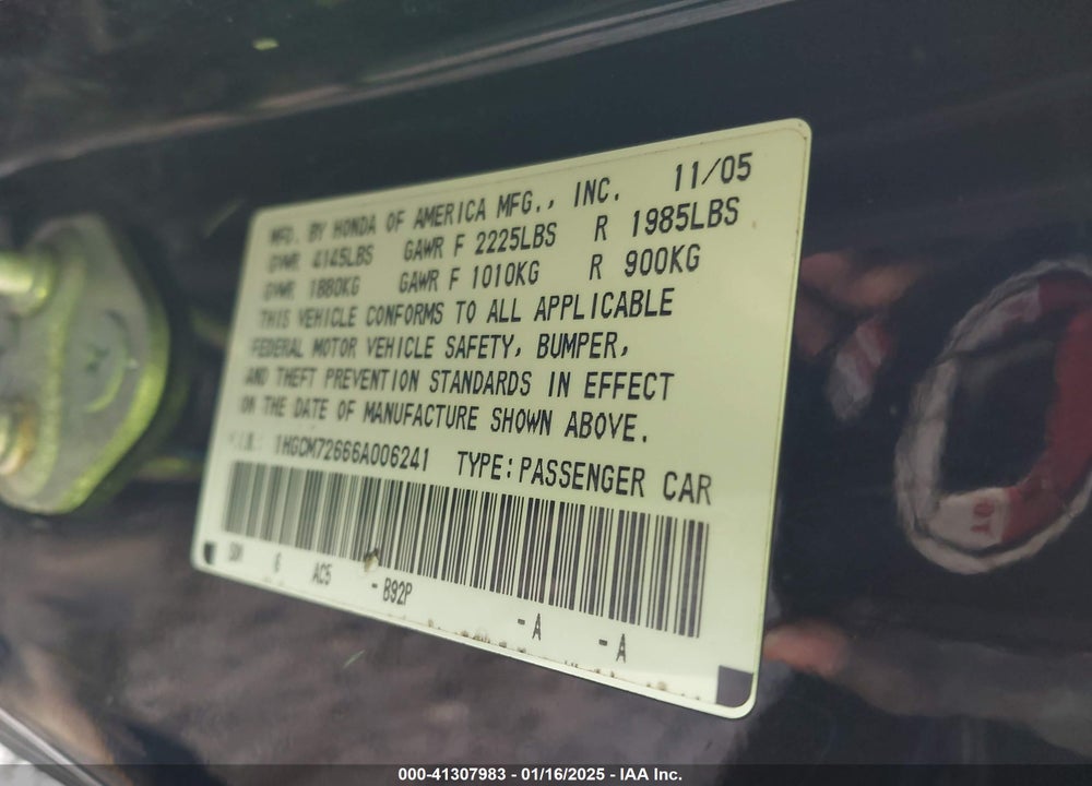 2006 HONDA ACCORD 2.4 EX VIN: 1HGCM72666A006241