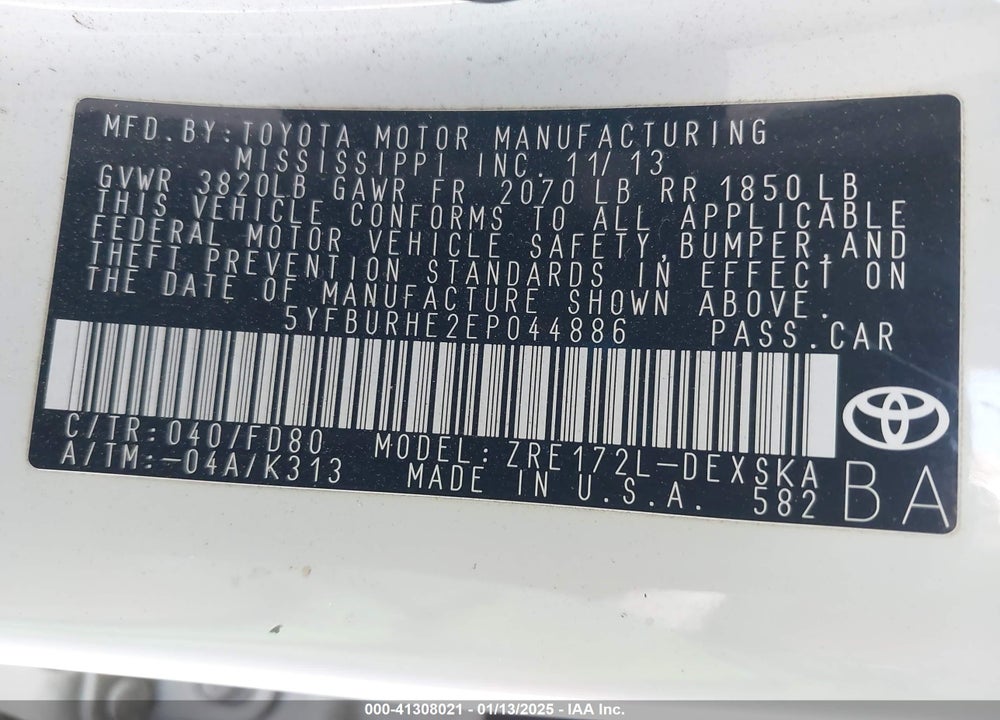 2014 TOYOTA COROLLA VIN: 5YFBURHE2EP044886