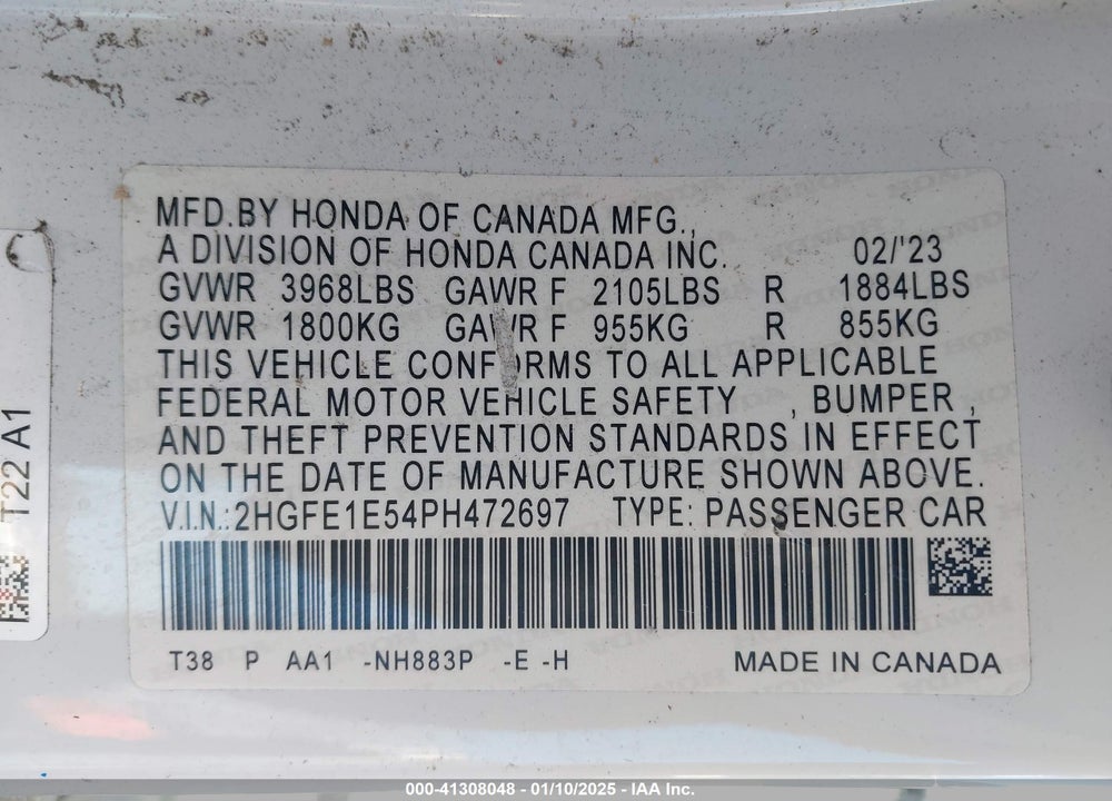2023 HONDA CIVIC SI VIN: 2HGFE1E54PH472697