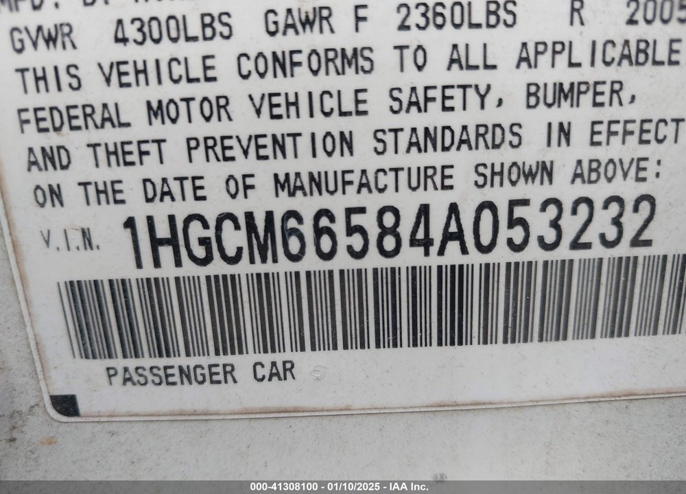 2004 HONDA ACCORD 3.0 EX VIN: 1HGCM66584A053232