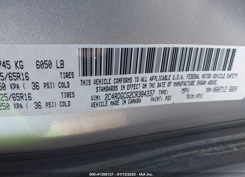 2012 DODGE GRAND CARAVAN SXT VIN: 2C4RDGCG2CR384337