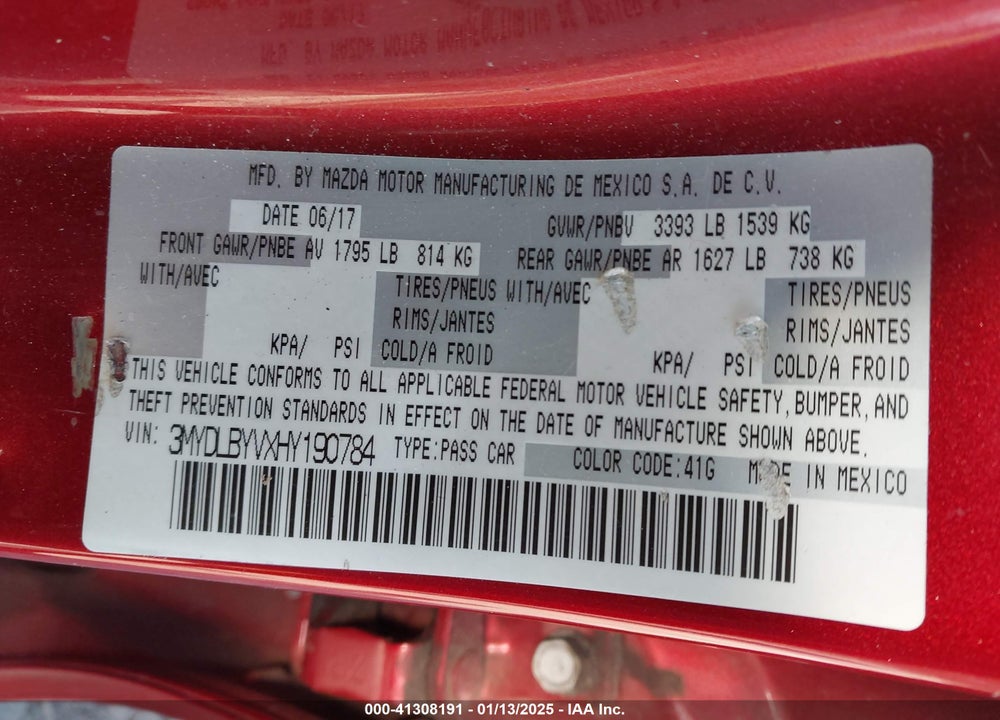 2017 TOYOTA YARIS IA VIN: 3MYDLBYVXHY190784