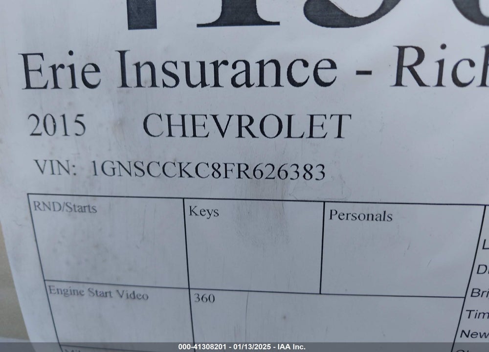 2015 CHEVROLET TAHOE VIN: 1GNSCCKC8FR626383