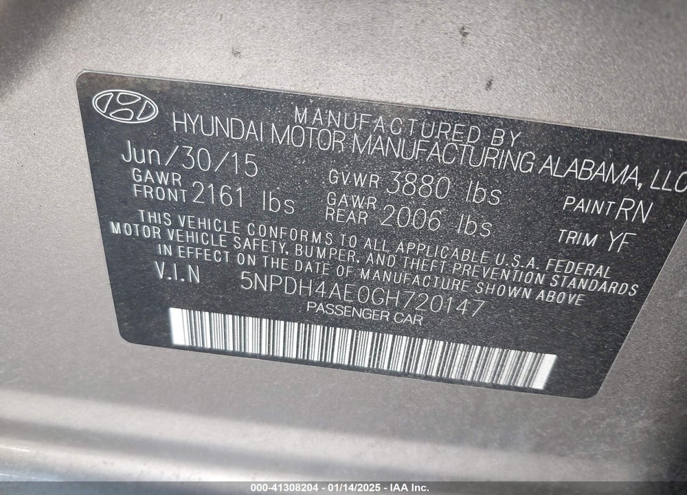2016 HYUNDAI ELANTRA SE VIN: 5NPDH4AE0GH720147