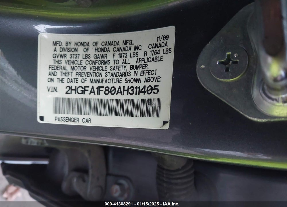 2010 HONDA CIVIC VIN: 2HGFA1F80AH311405