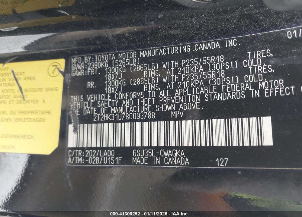 2008 LEXUS RX 350 VIN: 2T2HK31U78C093788