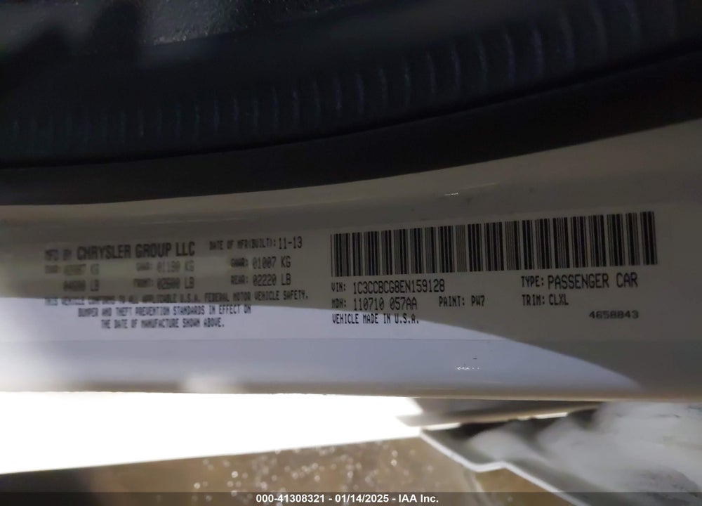 2014 CHRYSLER 200 LIMITED VIN: 1C3CCBCG8EN159128