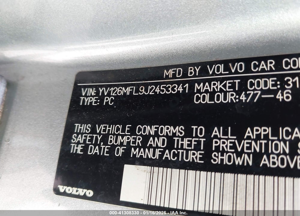 2018 VOLVO S60 VIN: YV126MFL9J2453341