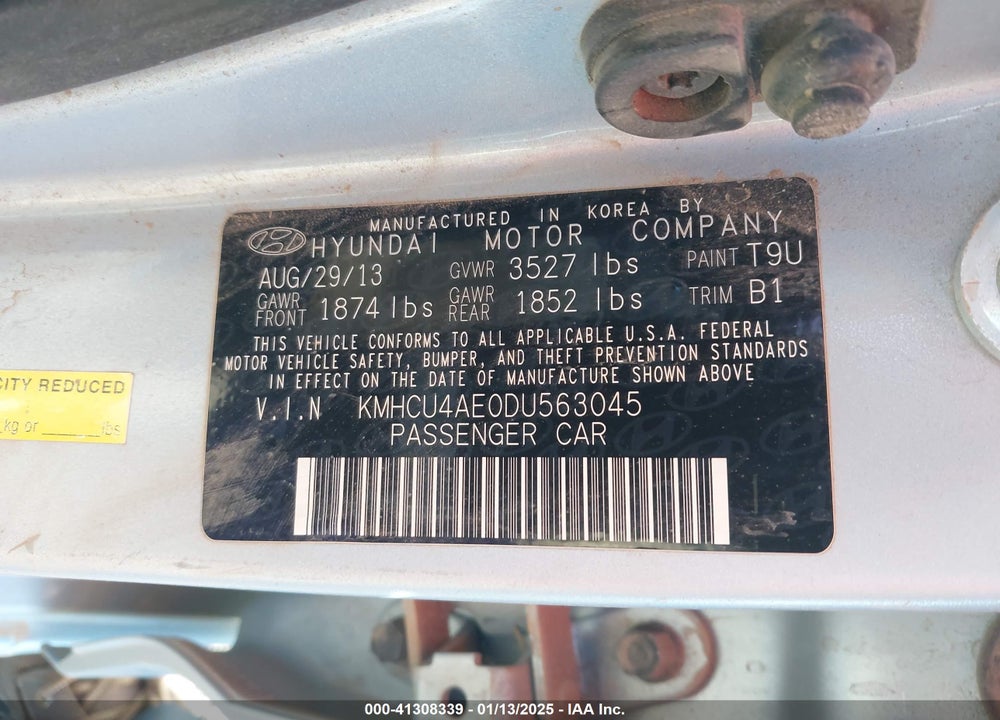 2013 HYUNDAI ACCENT GLS VIN: KMHCU4AE0DU563045