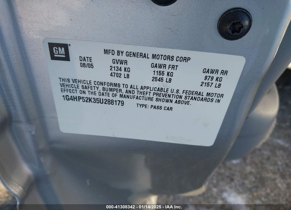 2005 BUICK LESABRE CUSTOM VIN: 1G4HP52K35U288179