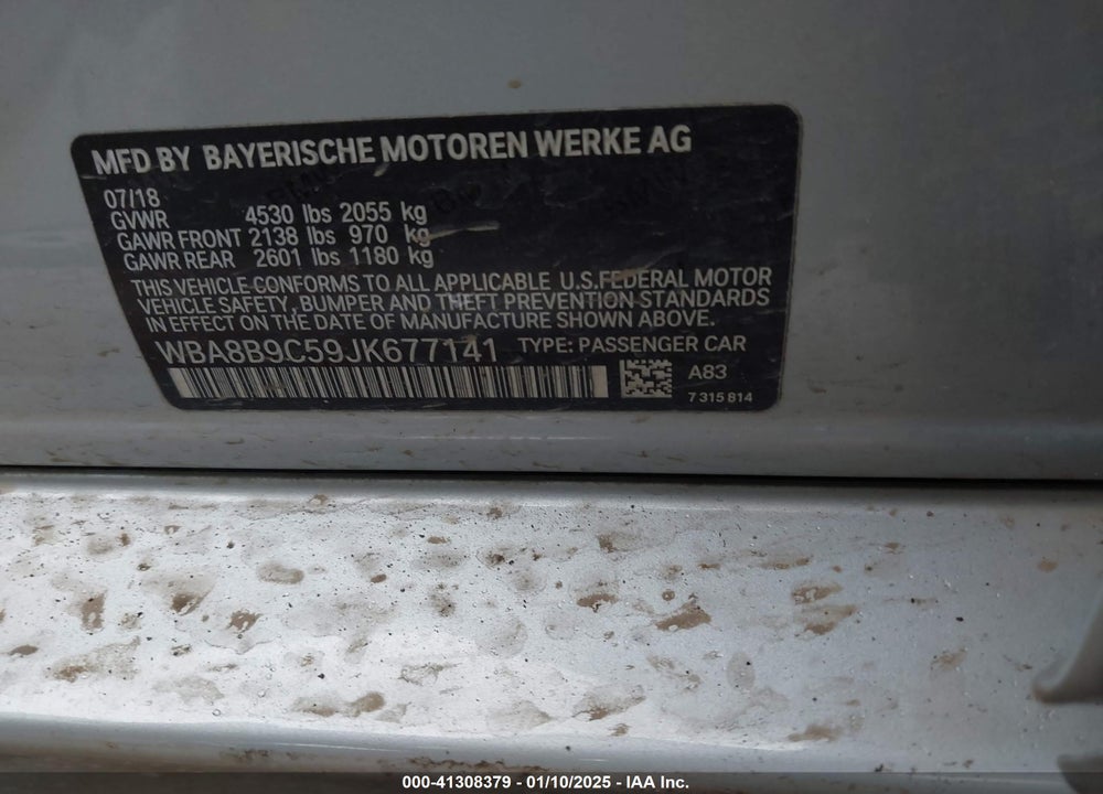 2018 BMW 330I VIN: WBA8B9C59JK677141
