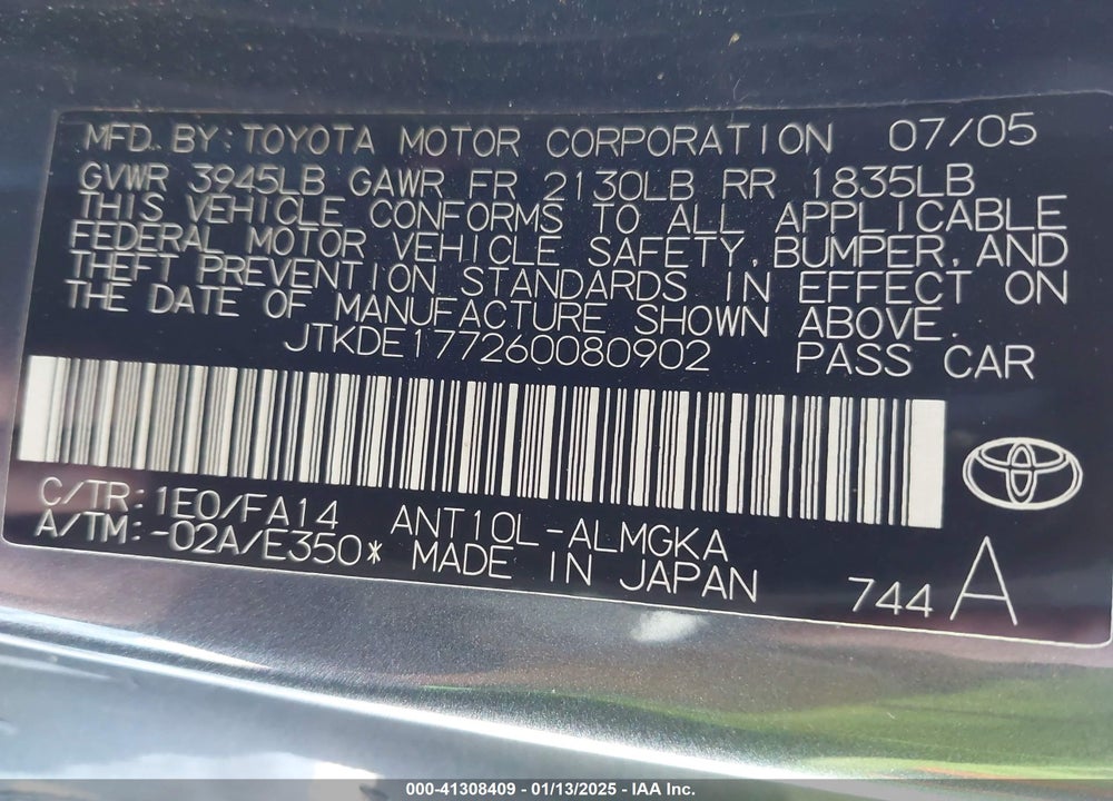 2006 SCION TC VIN: JTKDE177260080902