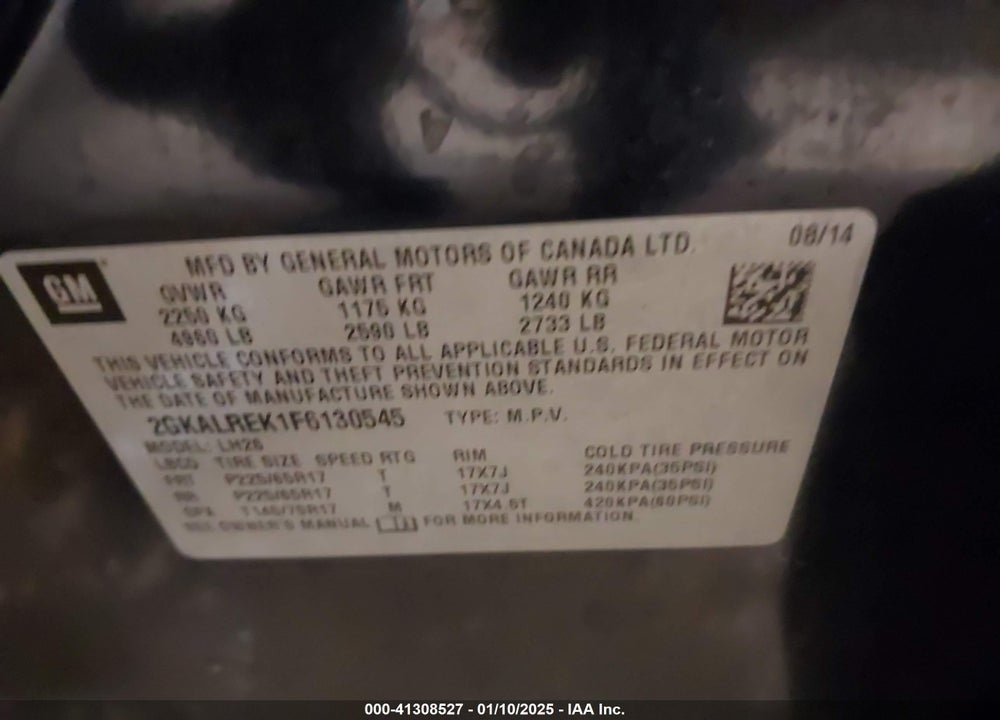 2015 GMC TERRAIN SLE-2 VIN: 2GKALREK1F6130545
