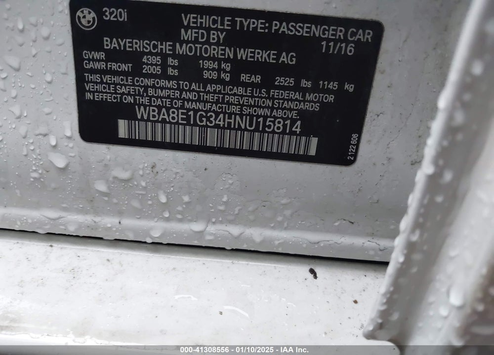 2017 BMW 320I VIN: WBA8E1G34HNU15814