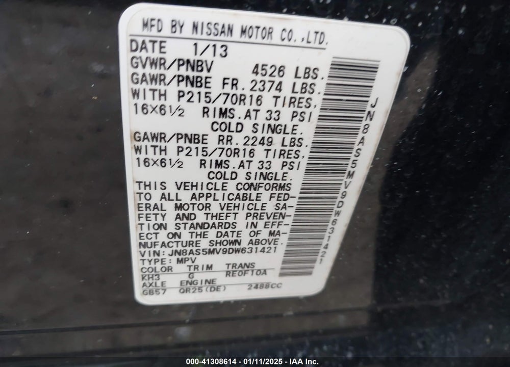 2013 NISSAN ROGUE S VIN: JN8AS5MV9DW631421