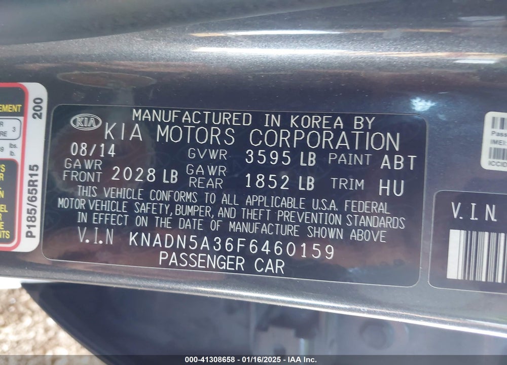 2015 KIA RIO VIN: KNADN5A36F6460159
