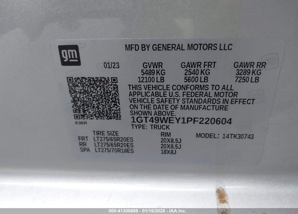 2023 GMC SIERRA 3500HD VIN: 1GT49WEY1PF220604
