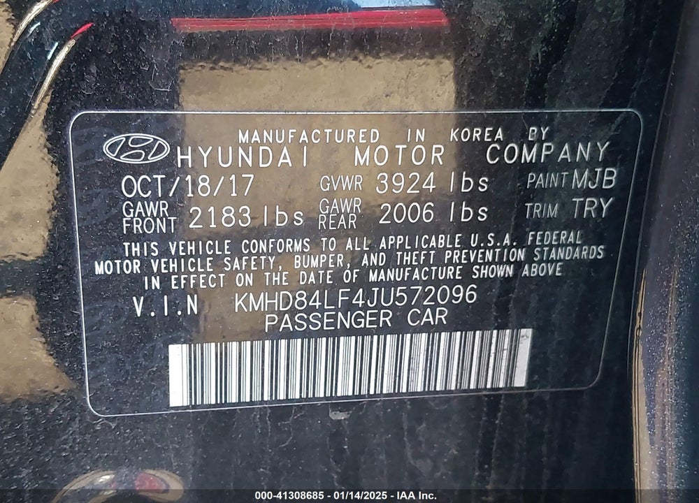 2018 HYUNDAI ELANTRA VALUE EDITION VIN: KMHD84LF4JU572096
