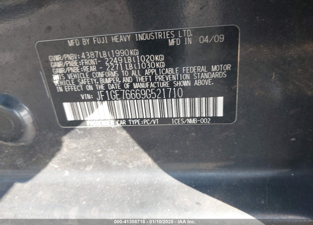 2009 SUBARU IMPREZA WRX VIN: JF1GE76669G521710