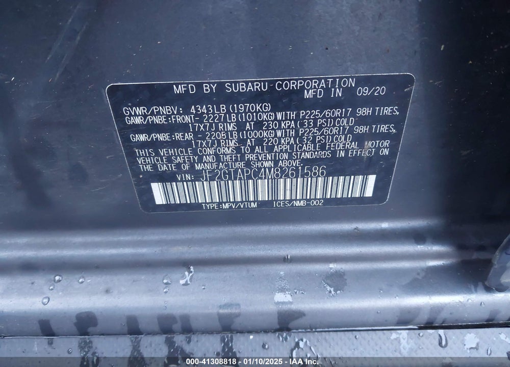 2021 SUBARU CROSSTREK PREMIUM VIN: JF2GTAPC4M8261586