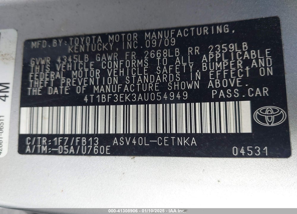 2010 TOYOTA CAMRY LE VIN: 4T1BF3EK3AU054949