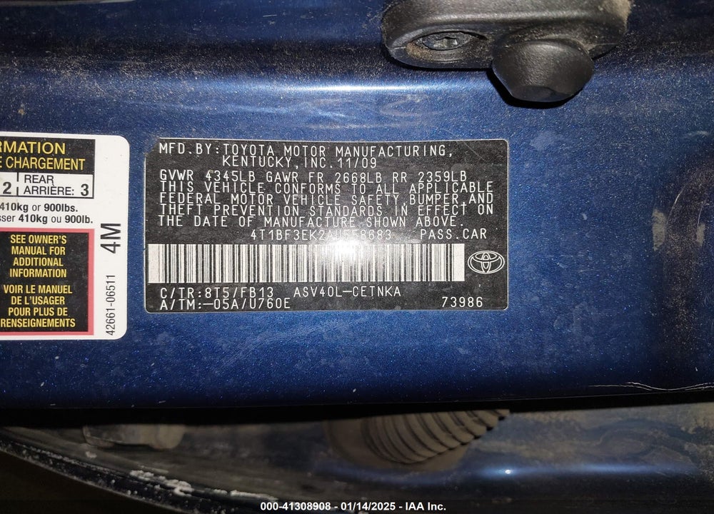 2010 TOYOTA CAMRY VIN: 4T1BF3EK2AU558683