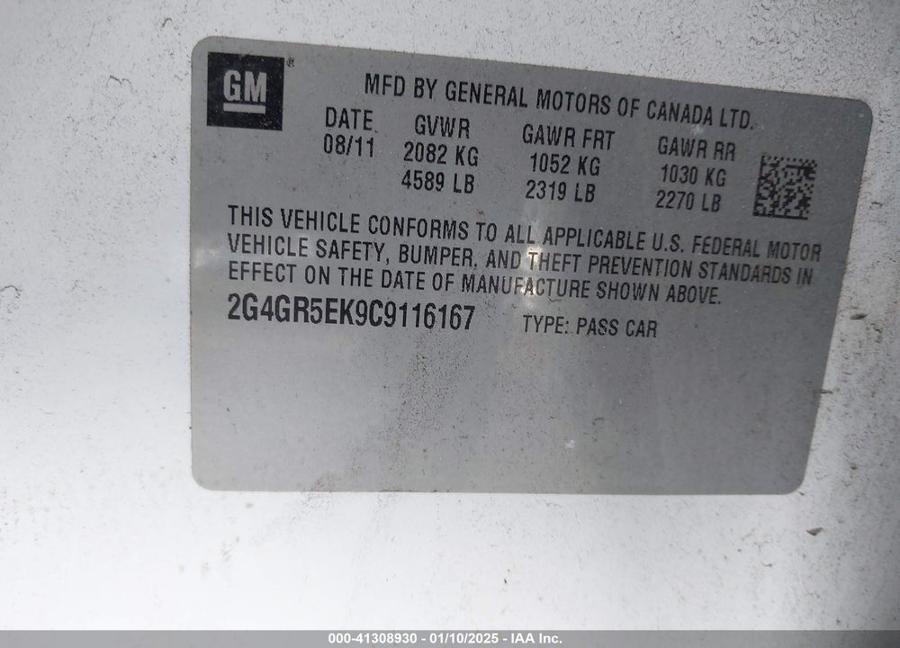 2012 BUICK REGAL VIN: 2G4GR5EK9C9116167