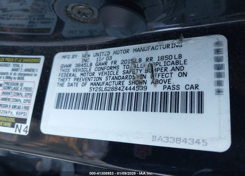 2004 PONTIAC VIBE VIN: 5Y2SL62884Z444539