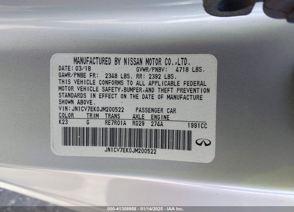 2018 INFINITI Q60 VIN: JN1CV7EK0JM200522