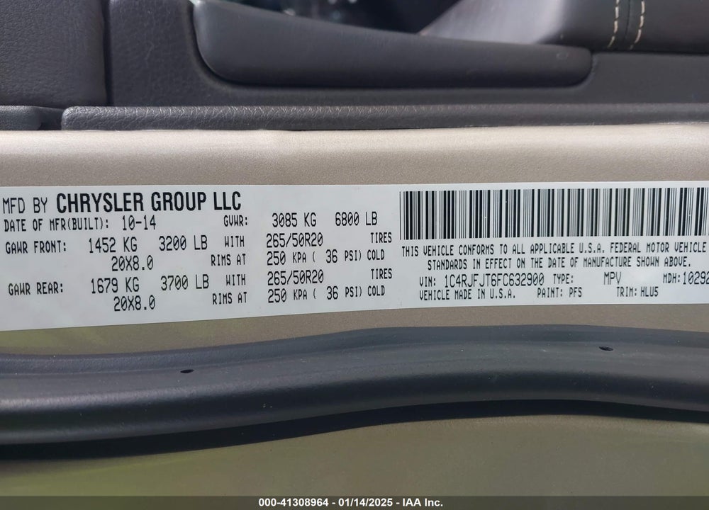 2015 JEEP GRAND CHEROKEE SUMMIT VIN: 1C4RJFJT6FC632900