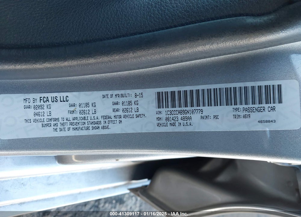 2016 CHRYSLER 200 VIN: 1C3CCCAB9GN107779