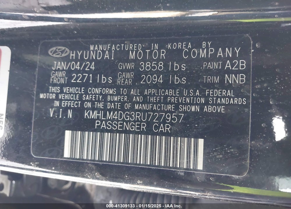 2024 HYUNDAI ELANTRA VIN: KMHLM4DG3RU727957