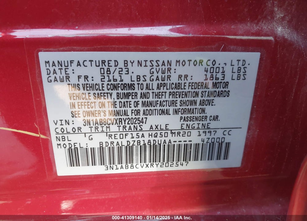 2024 NISSAN SENTRA VIN: 3N1AB8CVXRY202547
