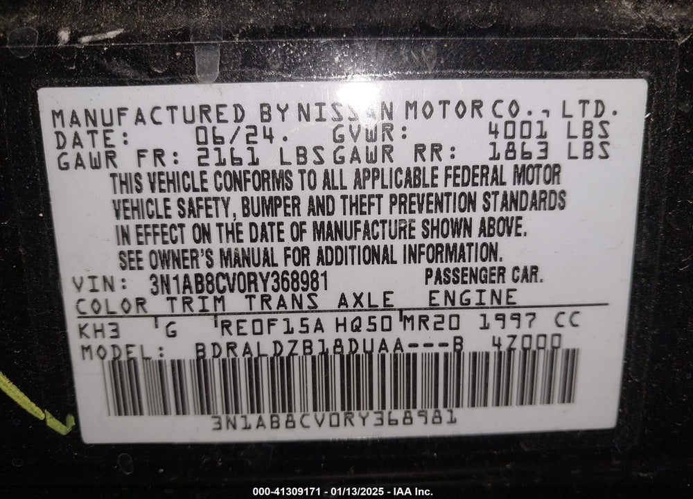 2024 NISSAN SENTRA VIN: 3N1AB8CV0RY368981