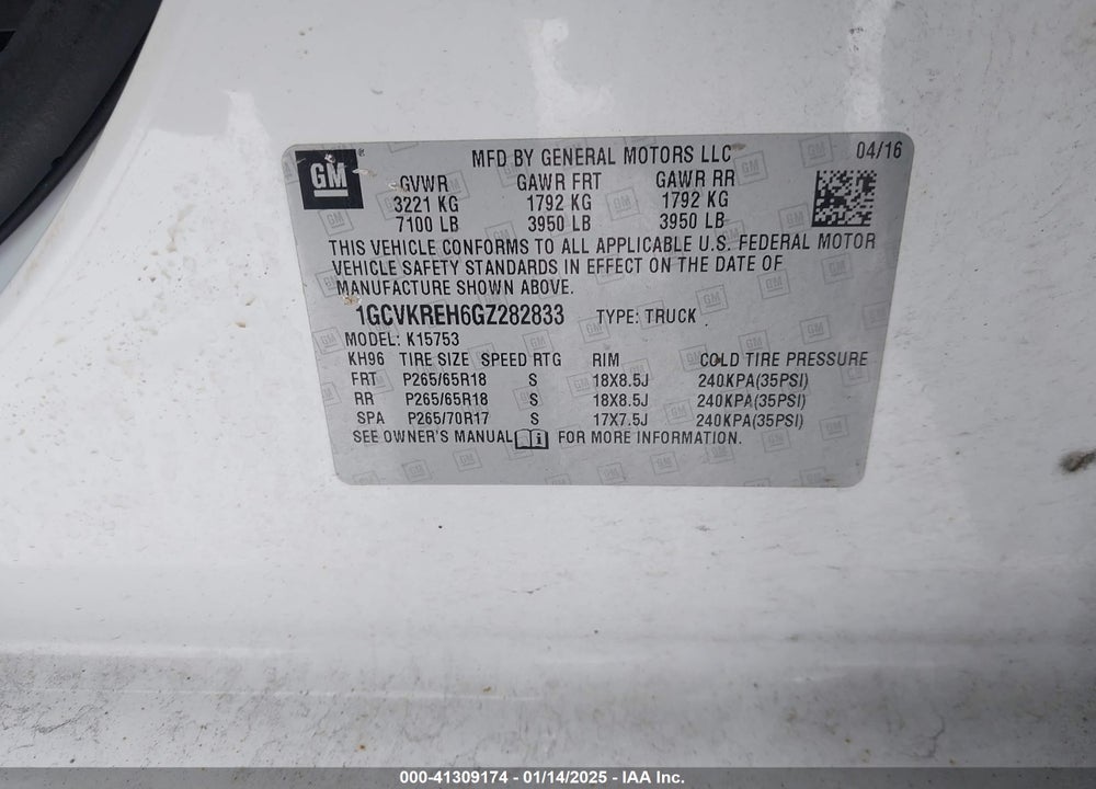2016 CHEVROLET SILVERADO 1500 VIN: 1GCVKREH6GZ282833