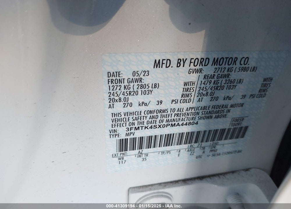 2023 FORD MUSTANG MACH-E GT VIN: 3FMTK4SX0PMA44804