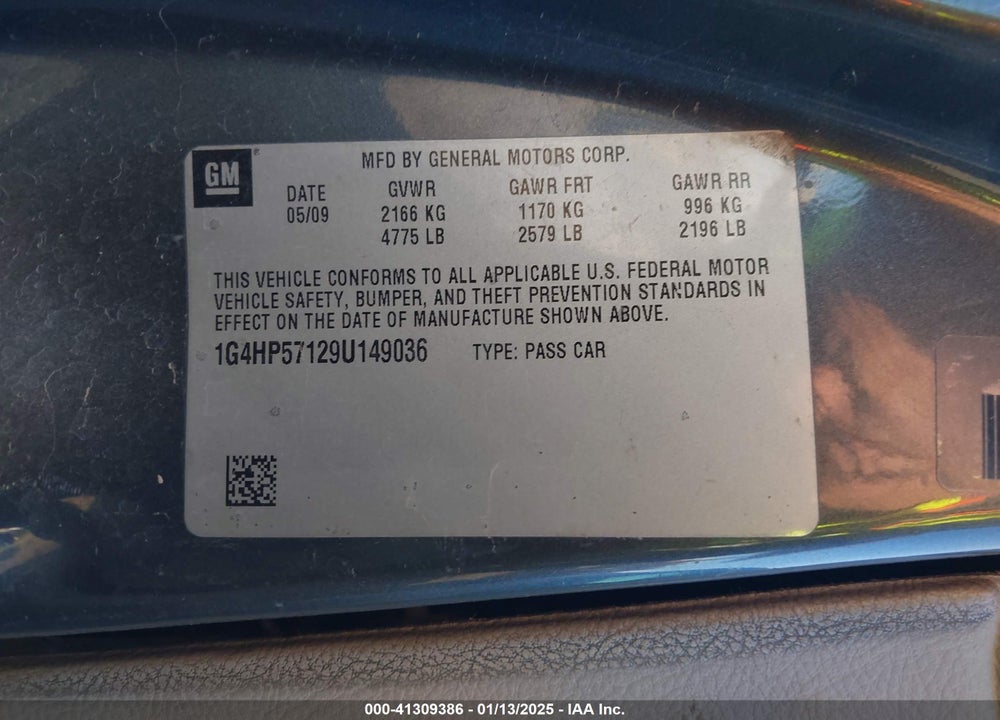 2009 BUICK LUCERNE VIN: 1G4HP57129U149036
