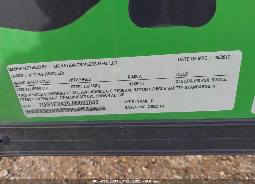 2018 SALVATION TRAILERS FOOD TRAILER VIN: 7GG1E2425JW002043