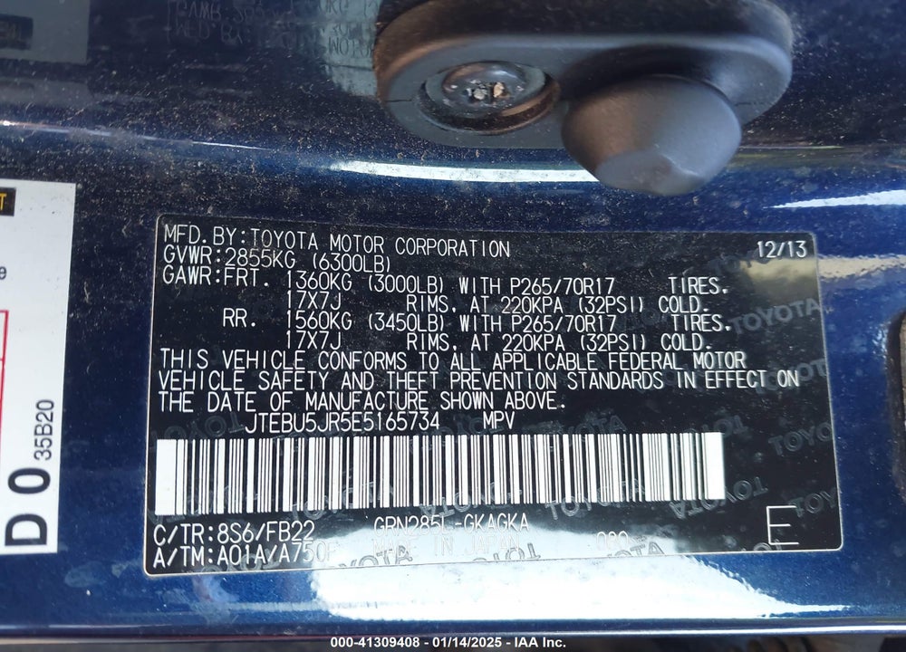 2014 TOYOTA 4RUNNER SR5 VIN: JTEBU5JR5E5165734