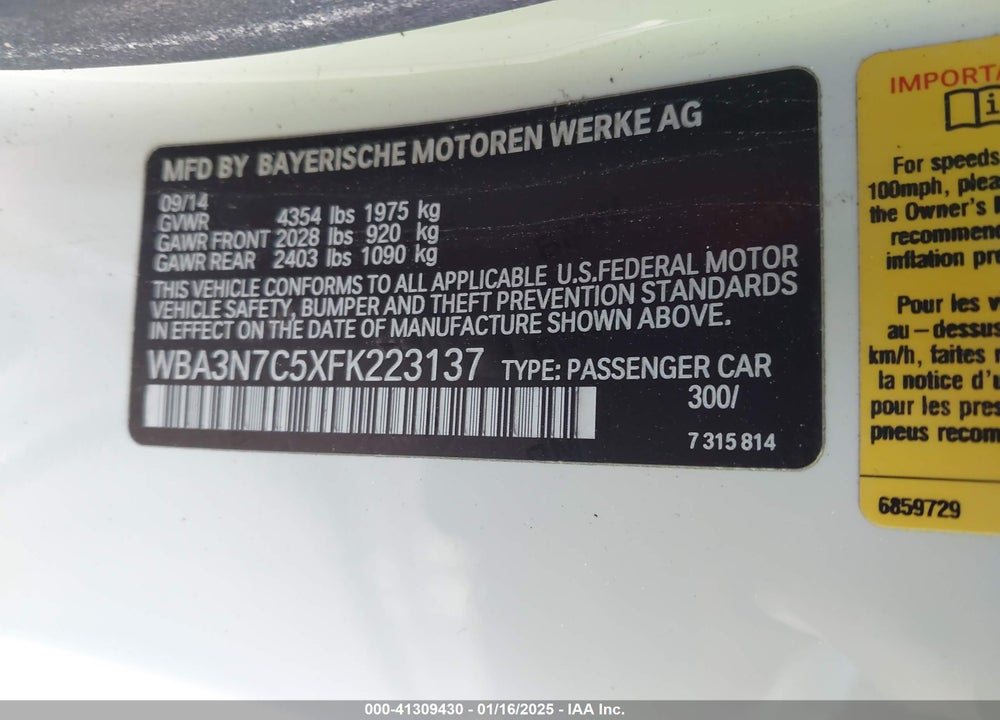 2015 BMW 428I VIN: WBA3N7C5XFK223137