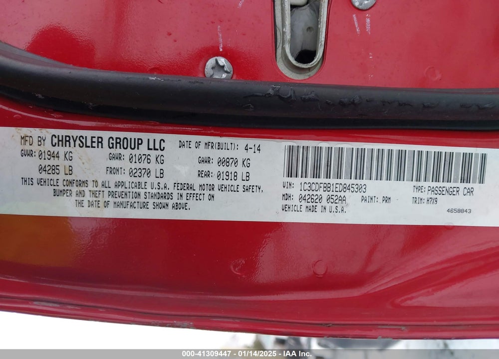 2014 DODGE DART VIN: 1C3CDFBB1ED845303