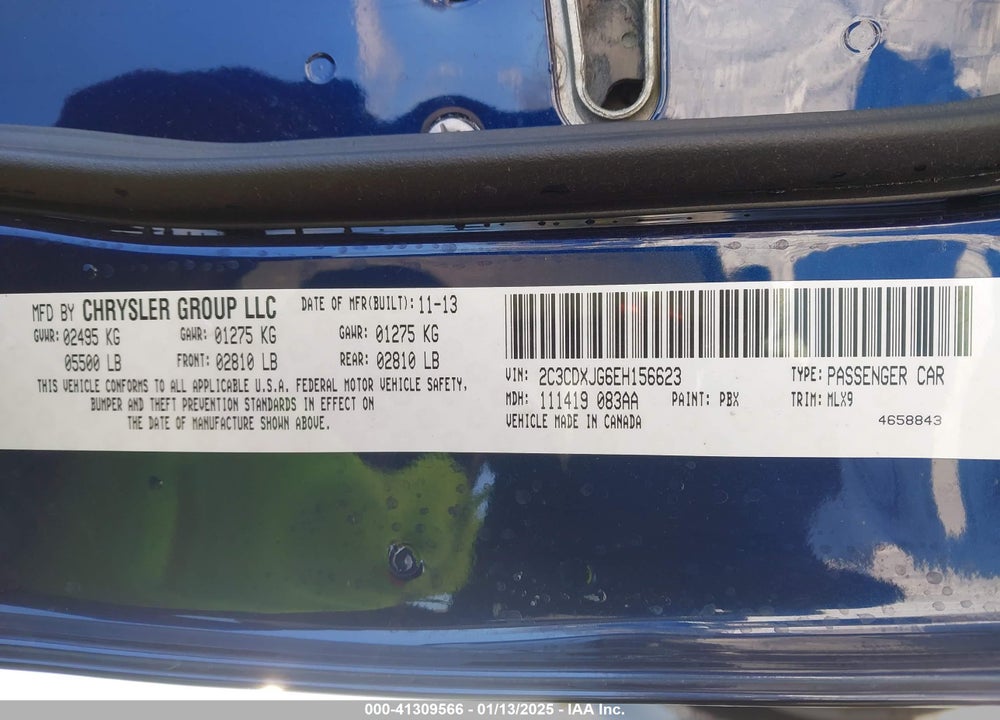 2014 DODGE CHARGER VIN: 2C3CDXJG6EH156623