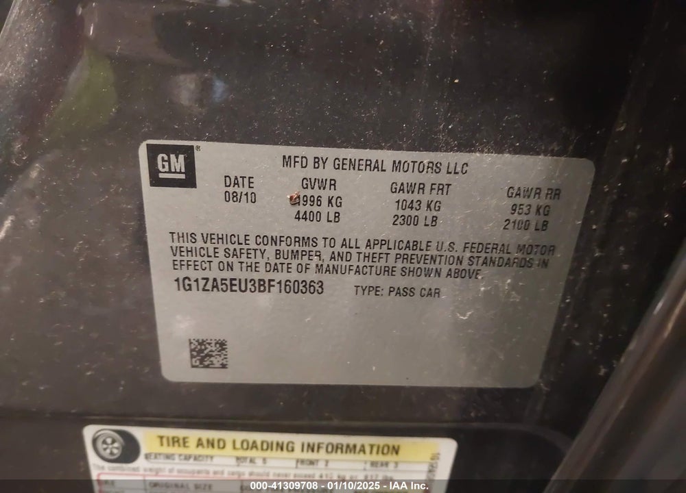 2011 CHEVROLET MALIBU VIN: 1G1ZA5EU3BF160363