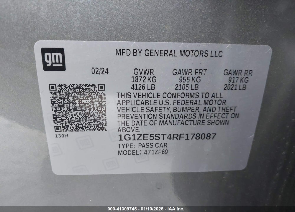 2024 CHEVROLET MALIBU VIN: 1G1ZE5ST4RF178087