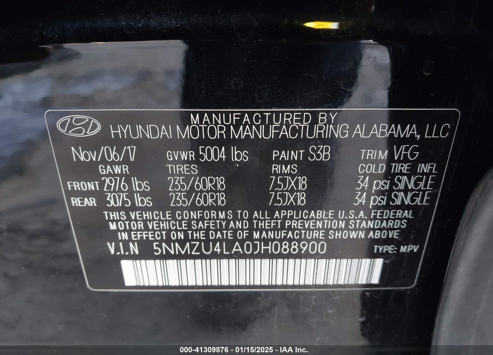 2018 HYUNDAI SANTA FE SPORT 2.0T VIN: 5NMZU4LA0JH088900
