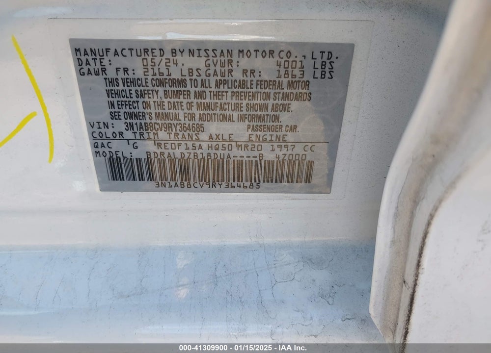 2024 NISSAN SENTRA VIN: 3N1AB8CV9RY364685