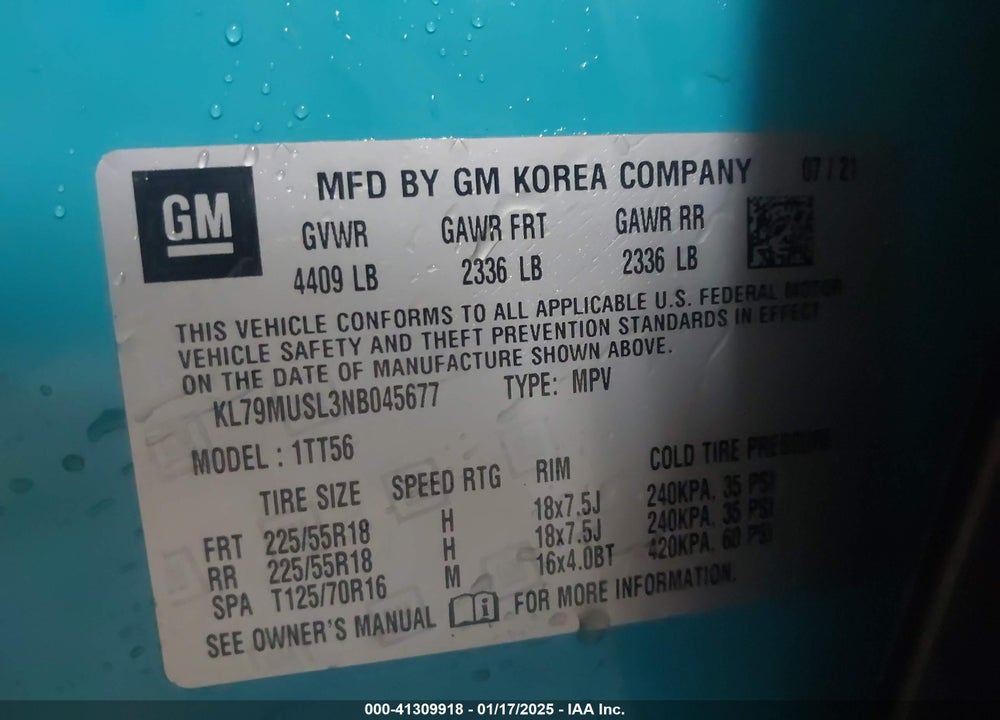 2022 CHEVROLET TRAILBLAZER VIN: KL79MUSL3NB045677