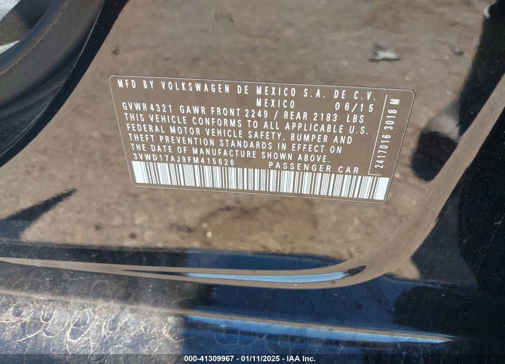2015 VOLKSWAGEN JETTA SEDAN VIN: 3VWD17AJ9FM415626