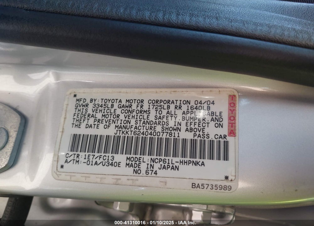 2004 SCION XA VIN: JTKKT624040077811