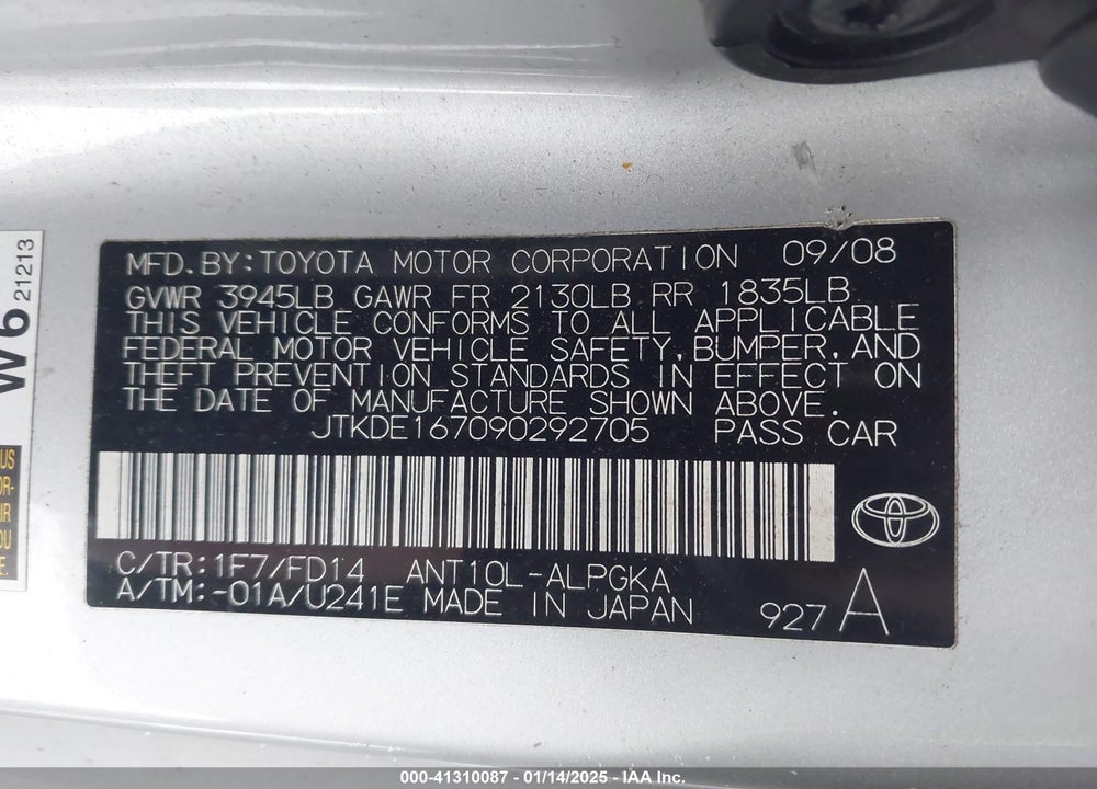 2009 SCION TC VIN: JTKDE167090292705